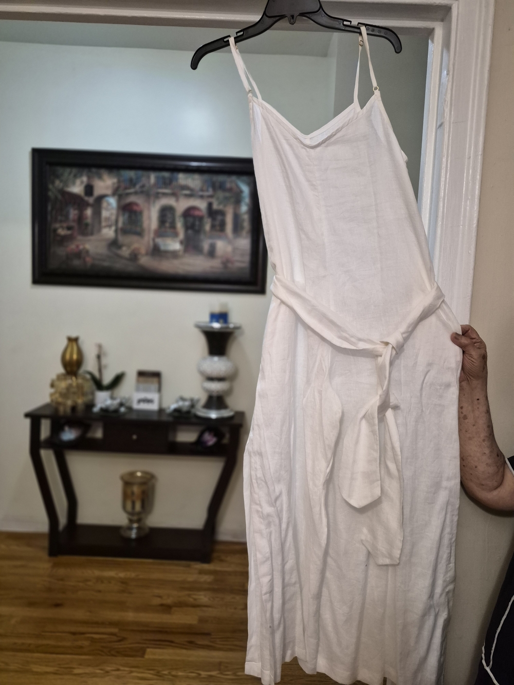 Women’s White Wide-Leg Linen Jumpsuit with Tie Waist